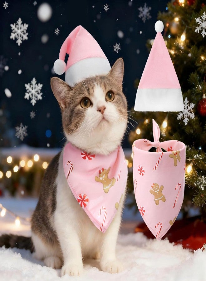 SilTriangle 4 Pcs Pink Christmas Dog Costume Accessories Set Dog Pink Christmas Bandanas Xmas Santa Hats with Elastic Band Pet Holiday Outfit Adjustable Fit for Small Medium Puppy Cats - Image 3